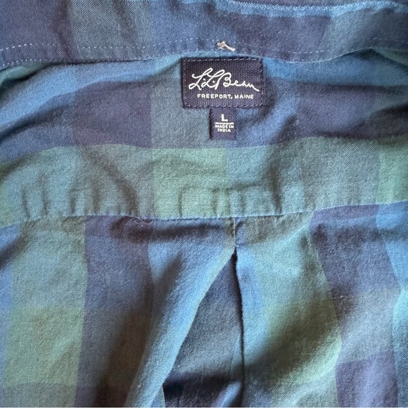 L.L. Bean Cotton Long Sleeve Green Blue Plaid Check Tartan Button Up Women’s L - Picture 4 of 8